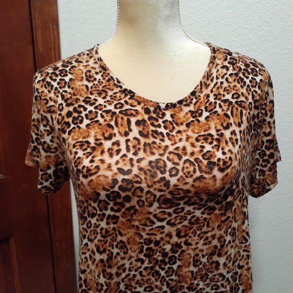Urban Rose Boho Leopard Print Dress with black lace at hem - Size Large - Picture 3 of 8